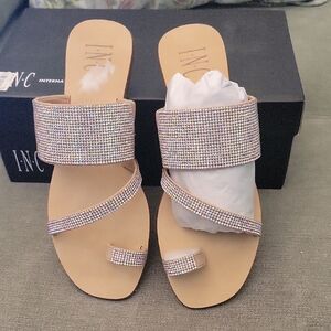 INC International Concepts Tan Silver Crystal Sandals